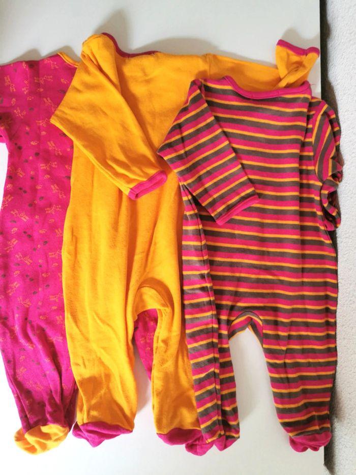 Lot de 3 pyjamas une pièce rose jaune marron Orchestra 6 mois - photo numéro 2