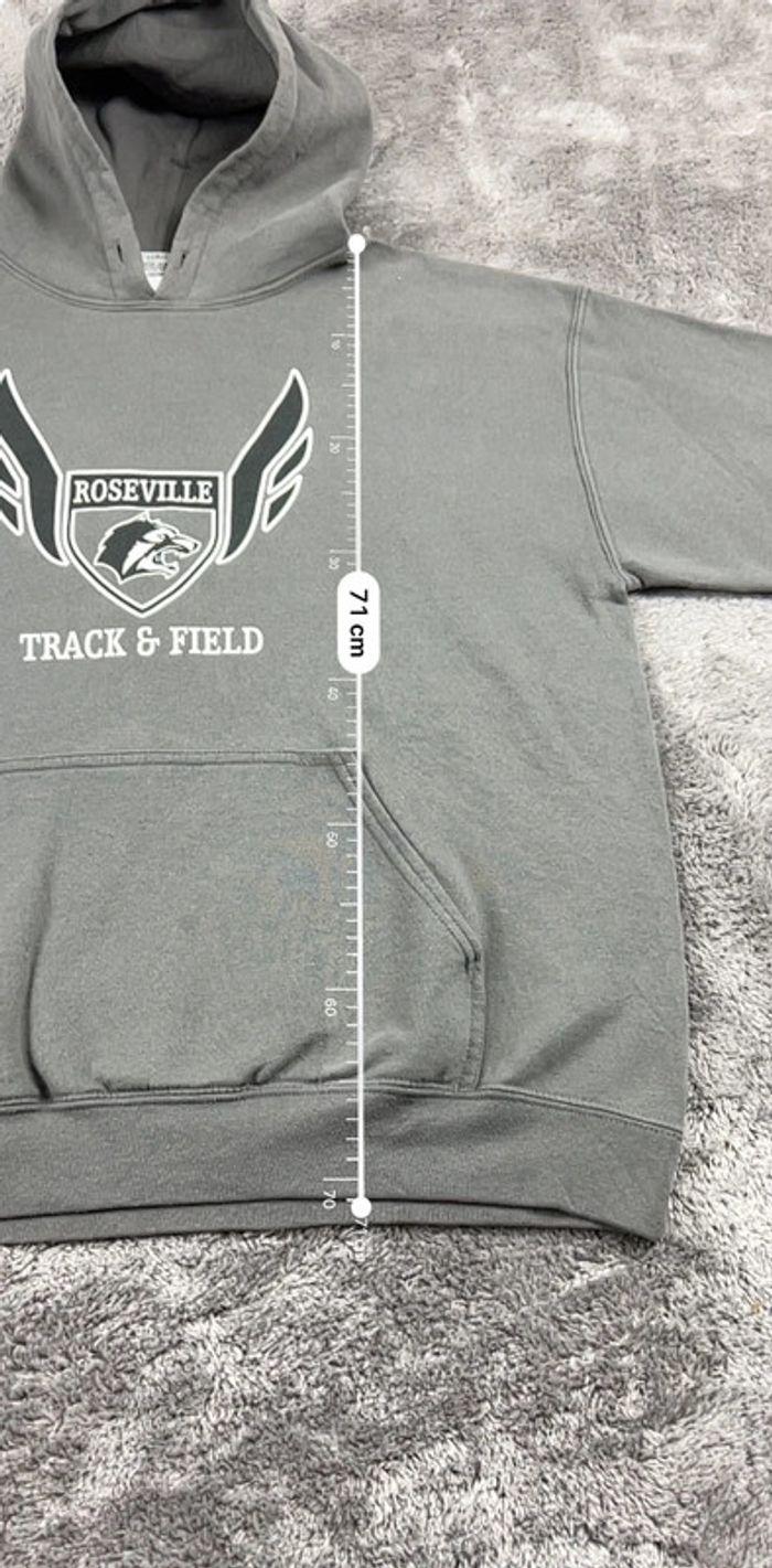 👕 Sweat à capuche University Rare Vintage y2k 90s 2000s Roseville Track & Field Gris Taille L 👕 - photo numéro 3