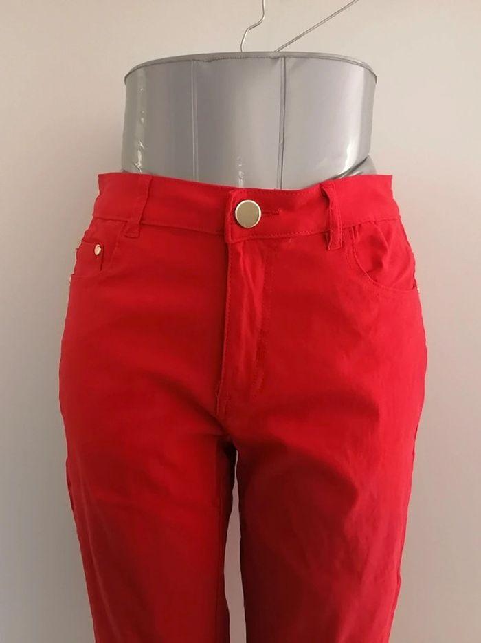 Panta-court rouge doré jean stretch Taille M Cherry Berry - photo numéro 3