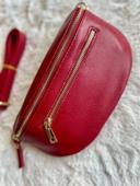 Sac Banane en cuir grainé 2 zips rouge 27x18