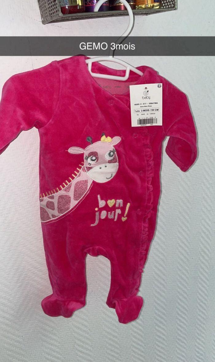 Pyjama bébé fille neuf étiquette girafe bonjour  rose gémo 3mois