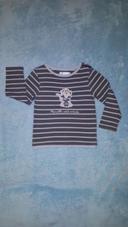 T-shirt manches longues rayé bleu ciel et gris chat Mes Petits Cailloux 18 mois