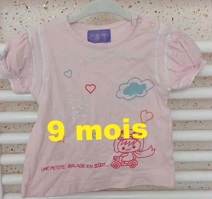 Tee shirt  manche courte rose motif  multicolore De  Bon Matin Taille  9 mois - photo numéro 1