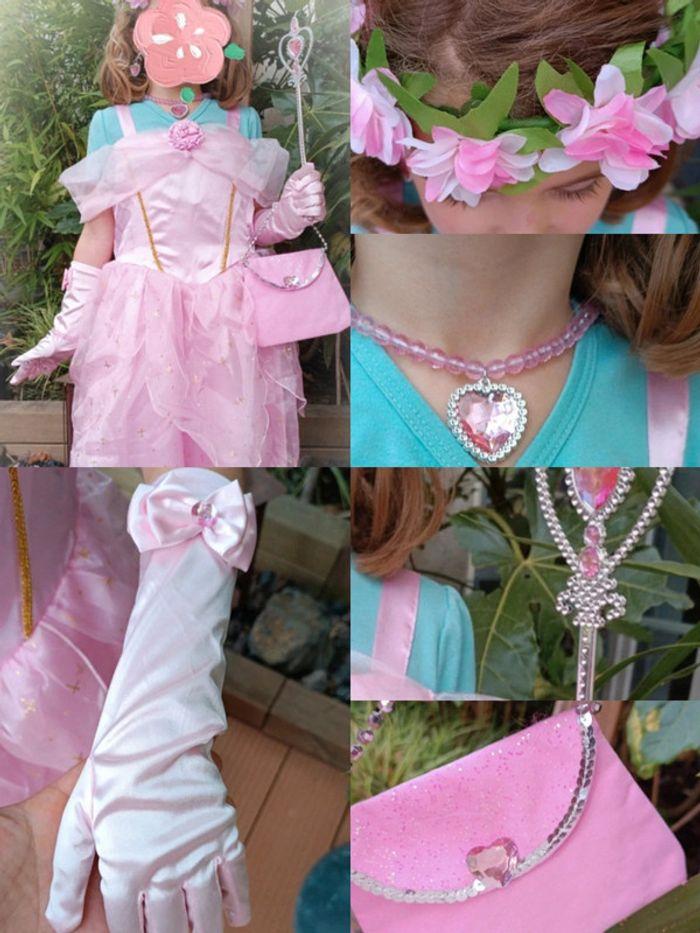 Robe princesse rose pink dress costume déguisement fleur flower belle Bijou baguette gant sac 10 140 - photo numéro 1