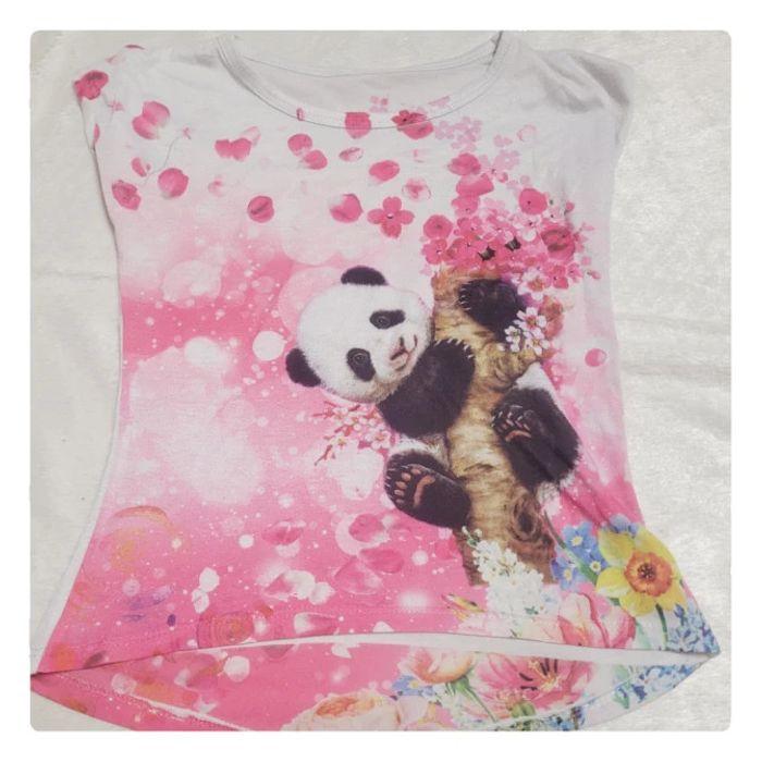 Tshirt sans manche rose et blanc avec fleurs panda