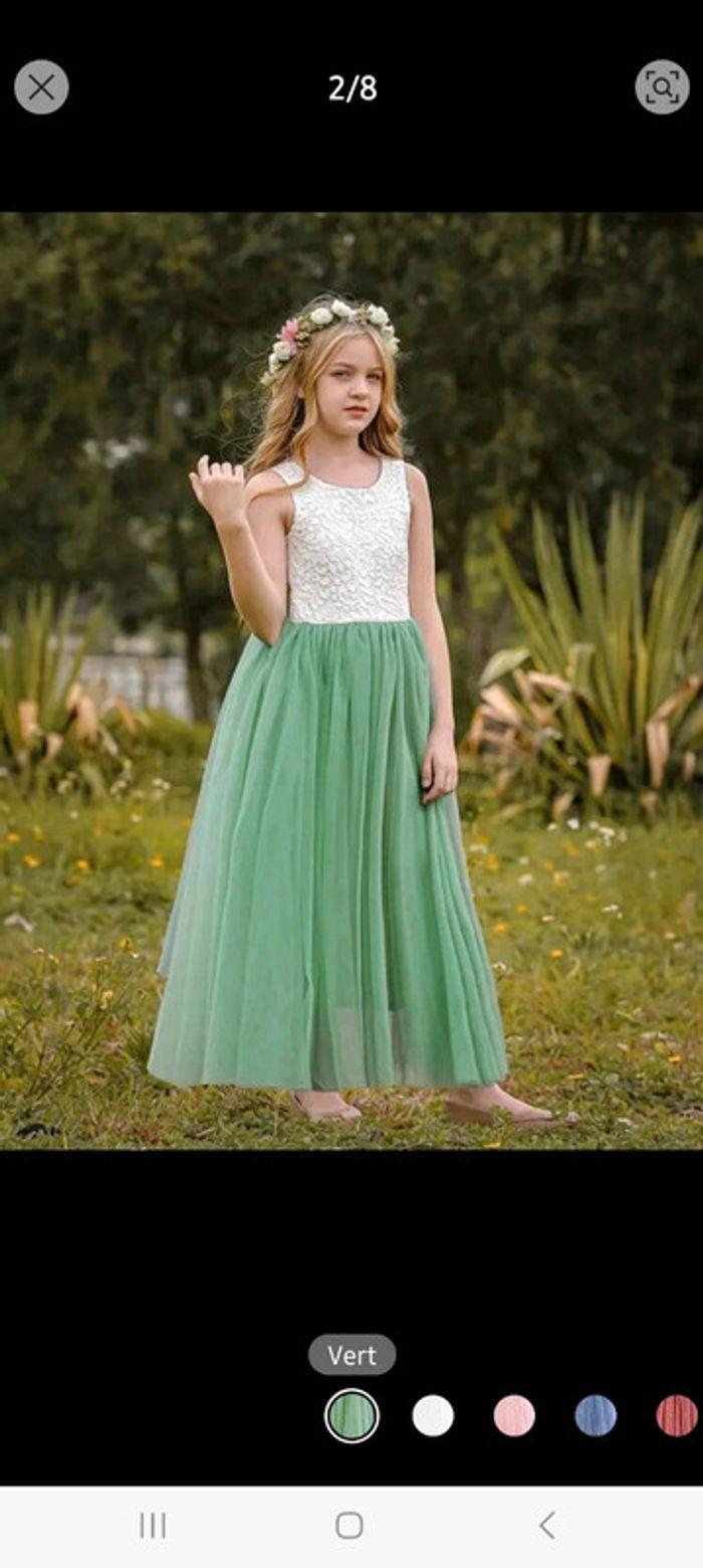 Robe cérémonie vert 6/7/8 ans avec couronne - photo numéro 7