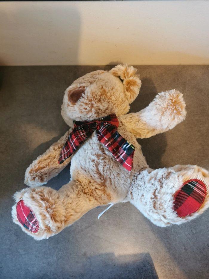 Peluche doudou ours nounours assis cravate à carreaux - photo numéro 3