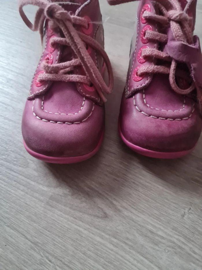 Chaussure fille #kickers #19 #rose #bottine #brillant #fluo #fleur #lacet - photo numéro 3