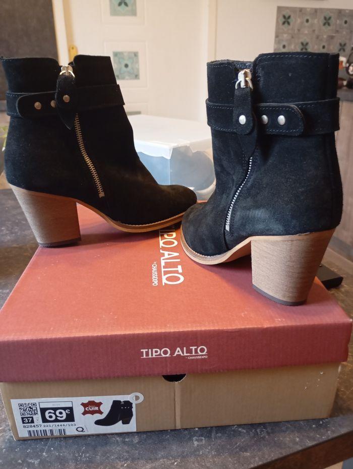 Neuf dans sa boîte bottines talon cuir nubuck noir 37 marque Tipo Alto - photo numéro 1