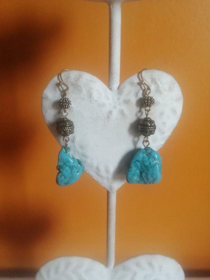 🌸Boucles d'oreilles boules dorées et turquoise "Nature Bijoux" Neuves 🌸 - photo numéro 2