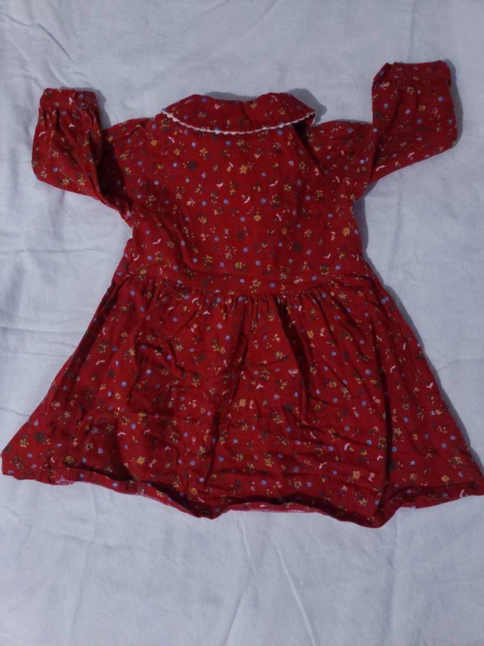 Robe chemise 12 mois fille rouge velours fleurs - photo numéro 3