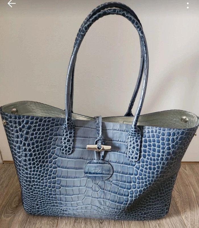 Sac Longchamp bleu effet croco - photo numéro 3