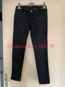 Pantalon jean court extensible bleu marine taille basse skinny fermeture bas Massimo dutti taille 36