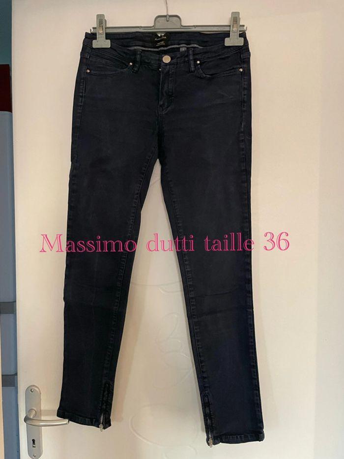 Pantalon jean court extensible bleu marine taille basse skinny fermeture bas Massimo dutti taille 36 - photo numéro 1