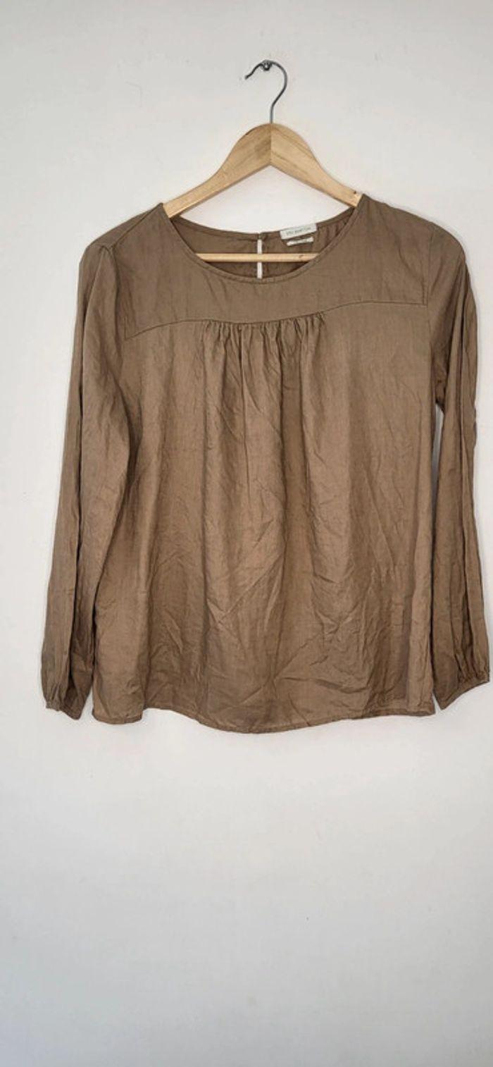 Blouse marron en lin benetton T40 - photo numéro 5