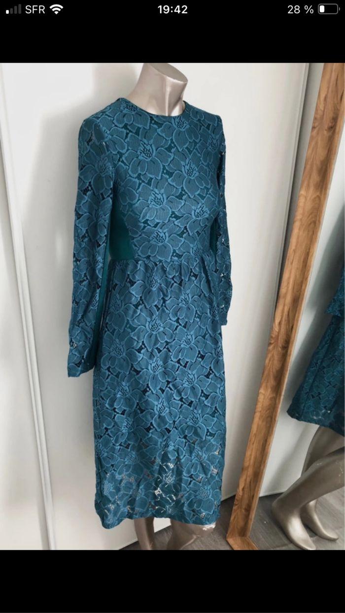 Robe midi dentelle bleue canard taille XS H&M - photo numéro 2