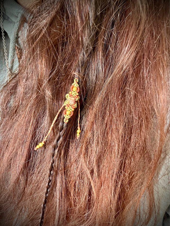 Bijou de cheveux en macramé - bijou de tresse/dread - avec pierre de Jaspe Léopard - photo numéro 2