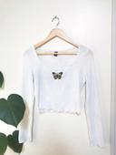 Pull blanc tricot col rond Shein broderie papillon 🦋 M 38