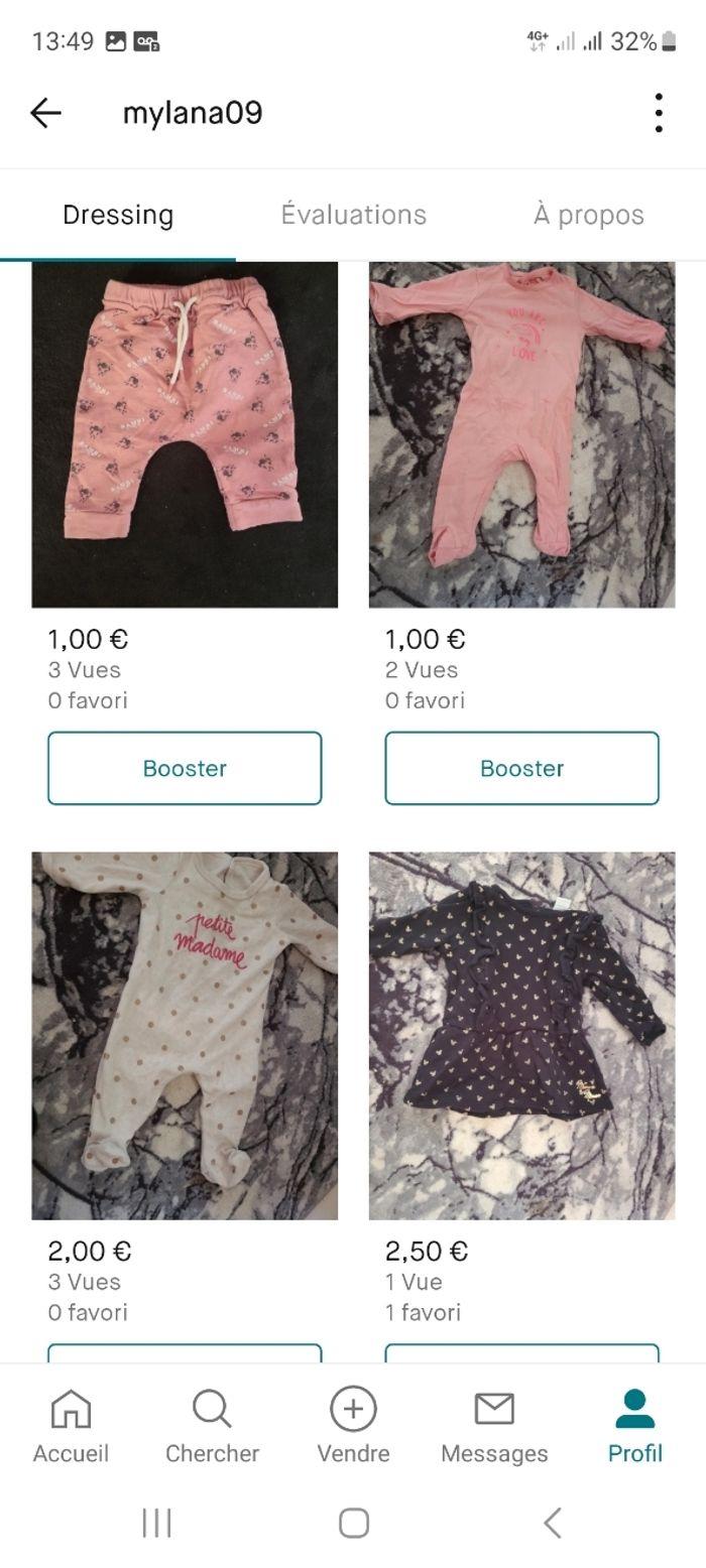 Vend vêtements de bébé