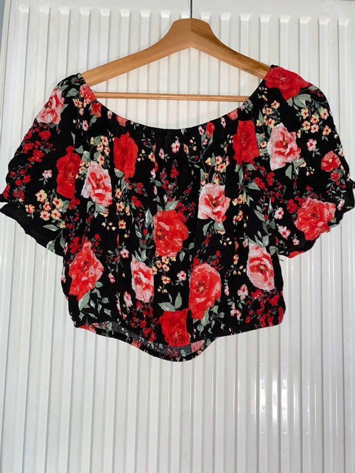 Crop top Amisu à fleurs - taille S - photo numéro 3