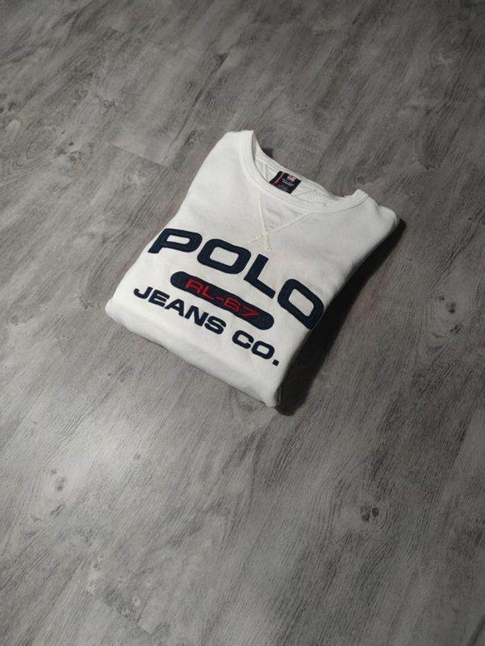 Pull Crewneck Polo Jeans Company Ralph Lauren 90's Vintage Blanc Brodé Taille 2XL Homme - photo numéro 2