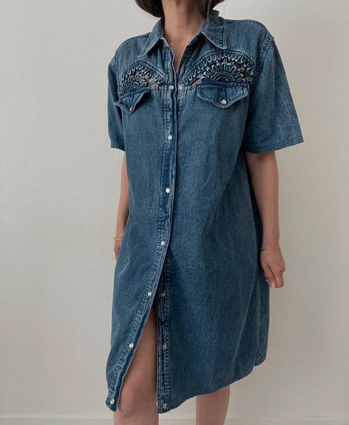 Robe chemise denim ajouré - photo numéro 4