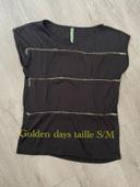 T-shirt sans manche noir chaîne doré col rond golden days taille S/M