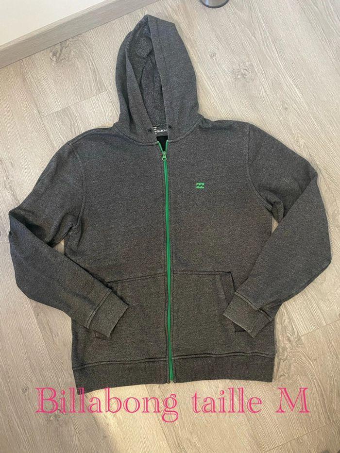 Sweat zip devant à capuche gris et vert billabong taille M - photo numéro 1