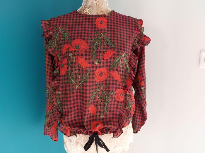 Blouse Zara Basic rouge & noir coquelicots S - photo numéro 7