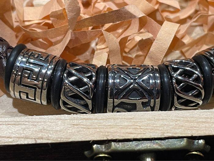 Bracelet, viking, Ragnar cuir Marron + pochette et boîte viking - photo numéro 9