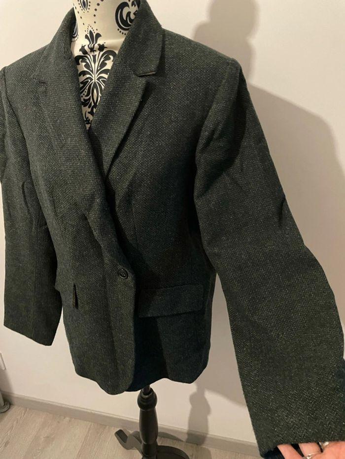 Veste manteau blazer vert foncé piqué marron poche devant grain de malice taille 44 - photo numéro 2