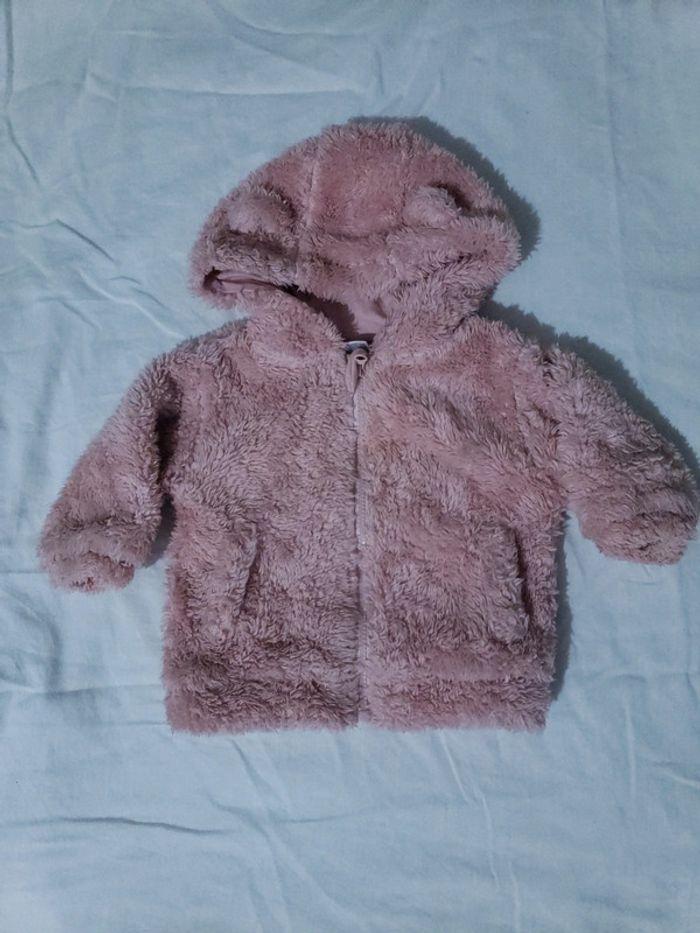 Gilet pilou pilou fourrure peluche rose 3 mois fille chaud avec petites oreilles - photo numéro 1