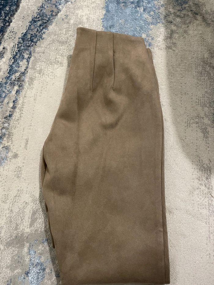 Pantalon droit effet velours marron/crème - photo numéro 10