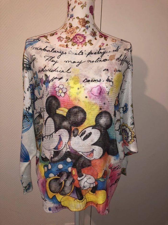 Pull léger mi-saison à manches amples avec imprimés Mickey et Minnie - photo numéro 2