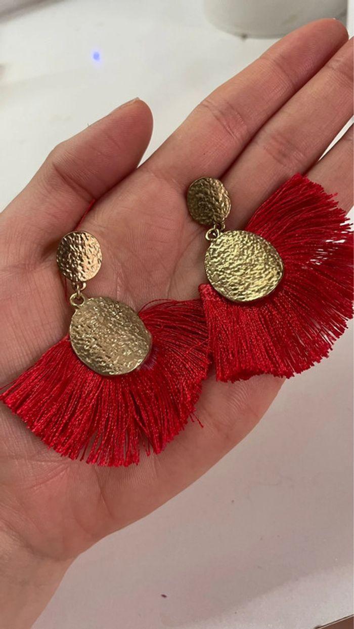 Boucles d’oreilles bohème rouge - photo numéro 1