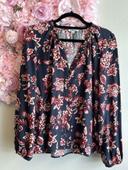 Blouse bohème Creeks marine avec imprimé floral rose et crème t.42