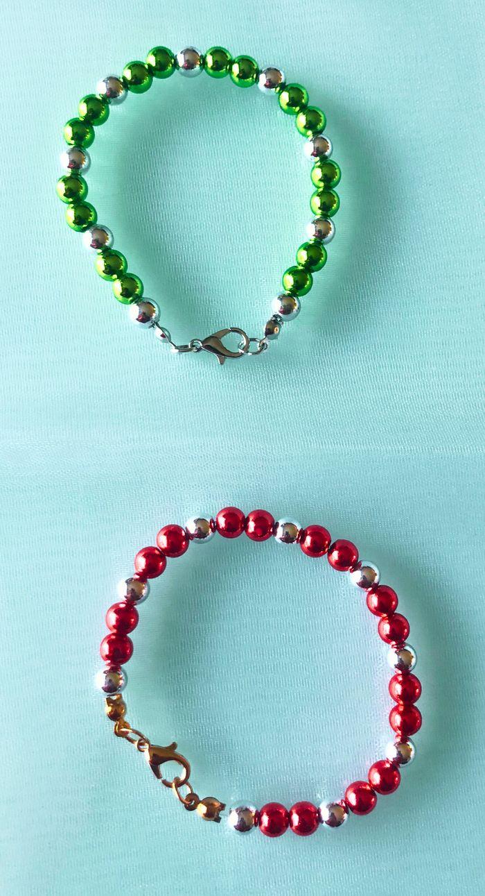 Lot de 2 bracelets avec perles 6mm – Rouge Argenté et Vert Argenté - photo numéro 2