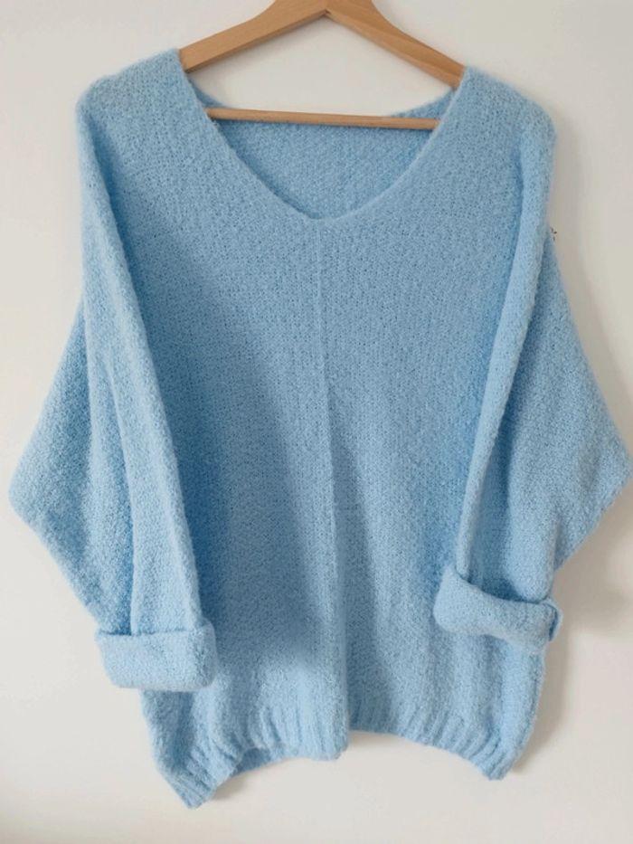 Pull fluide avec laine et mohair bleu ciel - photo numéro 3