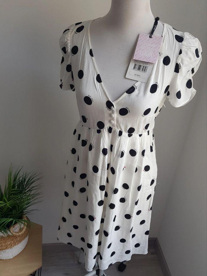 Robe blanche pois noir, cœurs, love tendance Naf Naf T34 neuve avec étiquette prix d achat 64,99€ - photo numéro 1