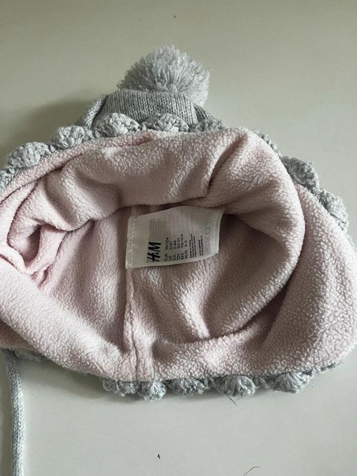 Bonnet fille chaud gris et doublé polaire rose 3/4 ans - photo numéro 3