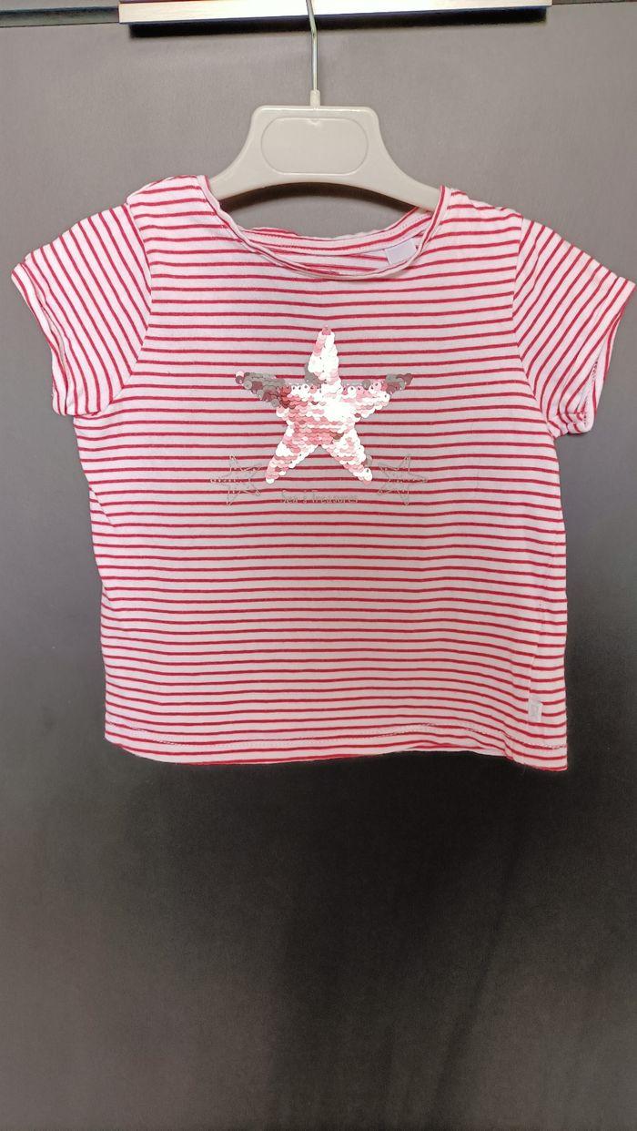 T-shirt rayé rose et blanc - 3 ans - photo numéro 1