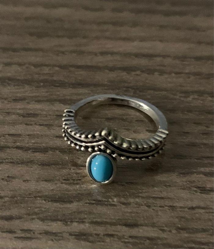 Bague argentée bleue turquoise taille 51/52 - photo numéro 3