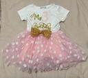 Robe t-shirt froufrou anniversaire 3 ans rose et blanche