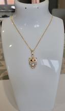 COLLIER HIBOU CHOUETTE DORE STRASS BLANCS ! NEUF !