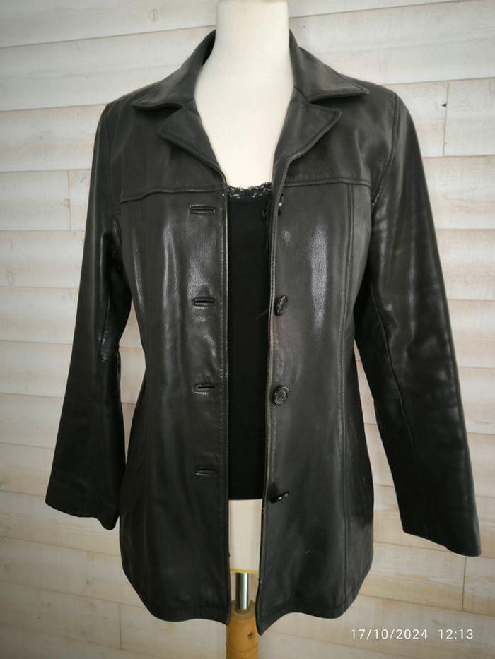 Veste   vintage femme noire en cuir d'agneau taille 40 (l) - photo numéro 1