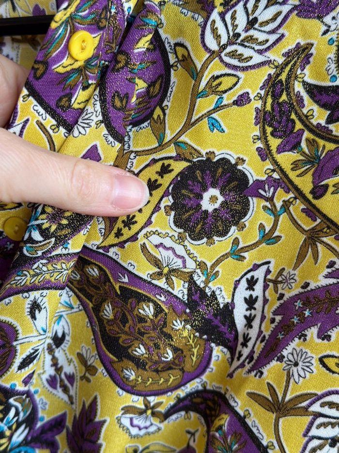 Chemise Zara neuve imprimée cachemire paisley jaune et violet, taille XS - photo numéro 9