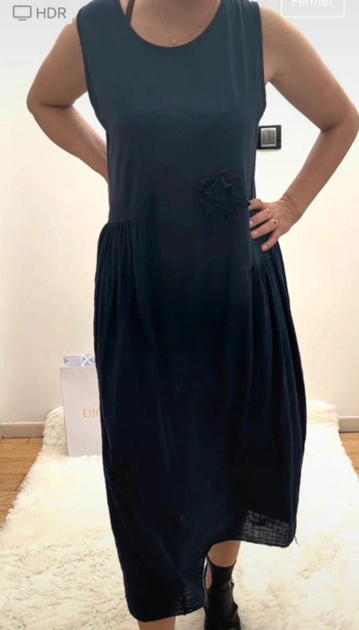 SOLDÉ Robe longue en gaze de coton bleu marine taille unique SMLXL - photo numéro 7