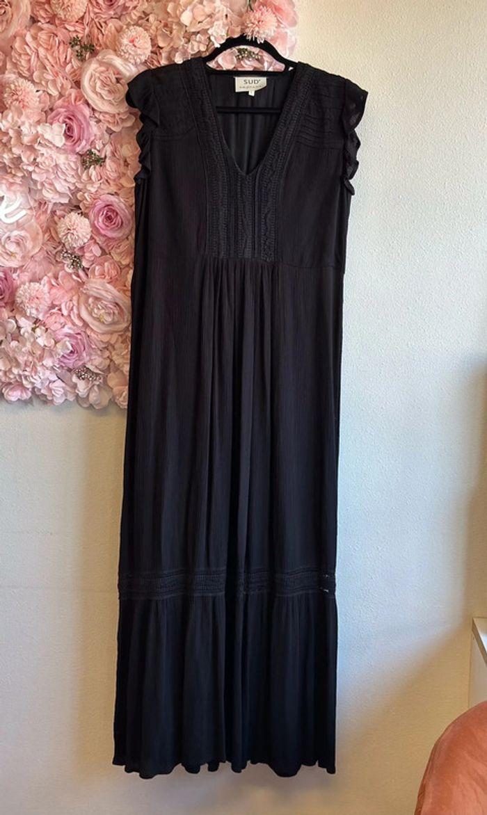 Robe longue Sud Express noire brodée col V, taille L femme - photo numéro 2