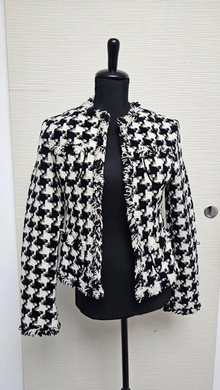 Veste tailleur blazer tweed noir blanc vintage Expensive - photo numéro 1