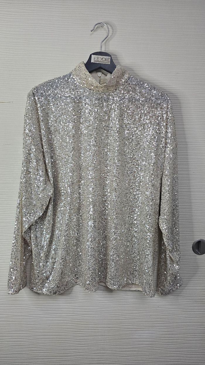 Blouse crème sequins dorés h&m - photo numéro 2